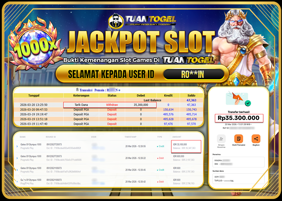 TUANTOGEL JACKPOT SLOT GATES OF OLYMPUS 1000  Rp35.300.000